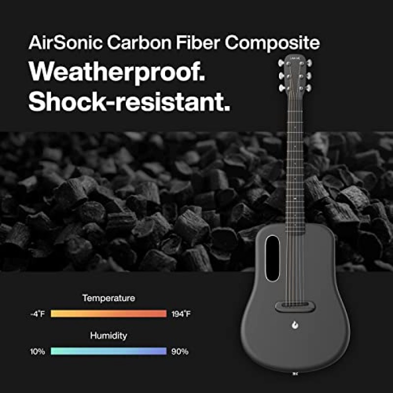 LAVA ME 3 탄소 섬유 기타 튜너, 녹음 및 비트 기능, 다양한 연주 효과, 초보자, 성인, 올바른 여행용 기타를 갖춘 어쿠스틱 일렉트릭 스마트 기타(36인치 스페이스 그레이 이상적인 가방)