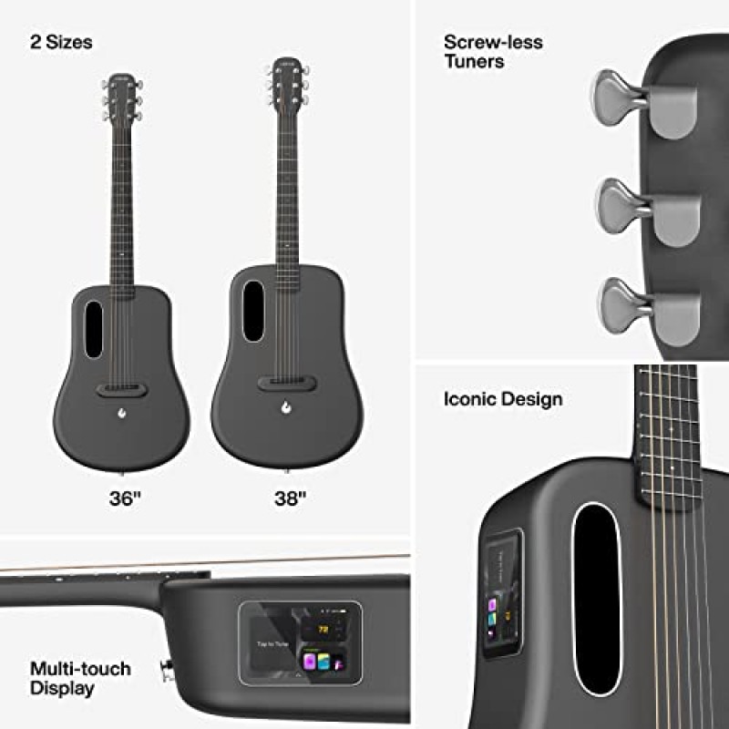 LAVA ME 3 탄소 섬유 기타 튜너, 녹음 및 비트 기능, 다양한 연주 효과, 초보자, 성인, 올바른 여행용 기타를 갖춘 어쿠스틱 일렉트릭 스마트 기타(36인치 스페이스 그레이 이상적인 가방)