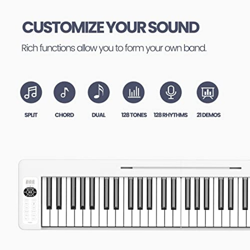 COSSAIN 피아노 키보드 61건, 접이식 디지털 피아노(라이트업 키 포함), 세미 웨이트 및 블루투스 MIDI 휴대용 피아노 키보드(초보자, 청소년, 성인용)(피아노 가방, 스탠드 포함)