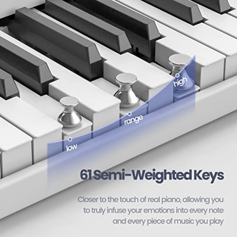 COSSAIN 피아노 키보드 61건, 접이식 디지털 피아노(라이트업 키 포함), 세미 웨이트 및 블루투스 MIDI 휴대용 피아노 키보드(초보자, 청소년, 성인용)(피아노 가방, 스탠드 포함)