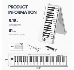 COSSAIN 피아노 키보드 61건, 접이식 디지털 피아노(라이트업 키 포함), 세미 웨이트 및 블루투스 MIDI 휴대용 피아노 키보드(초보자, 청소년, 성인용)(피아노 가방, 스탠드 포함)