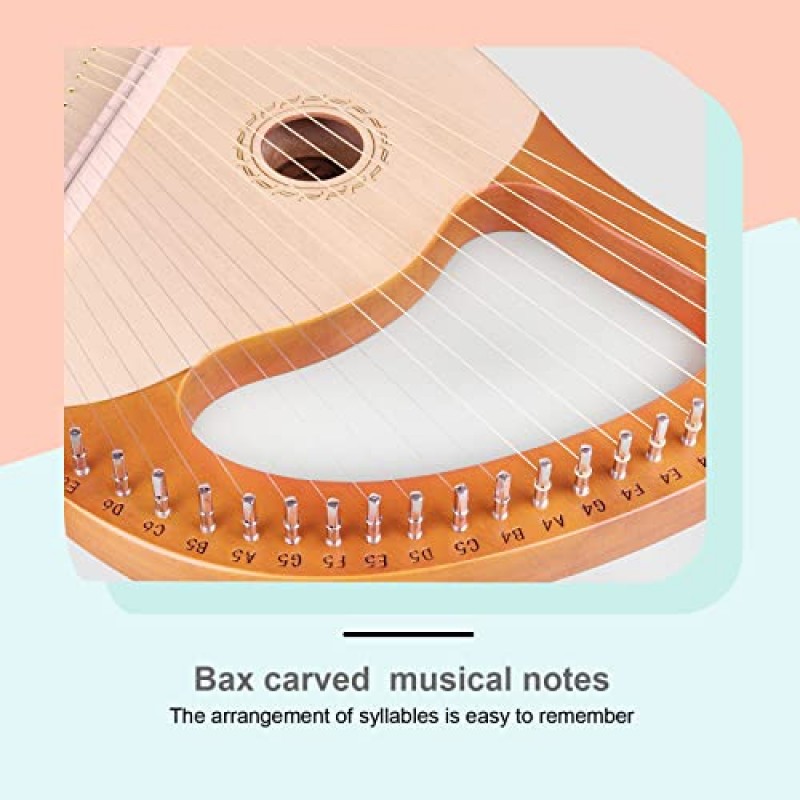 Mr.Power Lyre Harp, 21개의 금속 현 Lyre Harp 음악 애호가, 초보자, 튜닝 렌치가 있는 친구를 위한 선물, 현 세트 및 긱 백 교체(21현, 천연 목재)