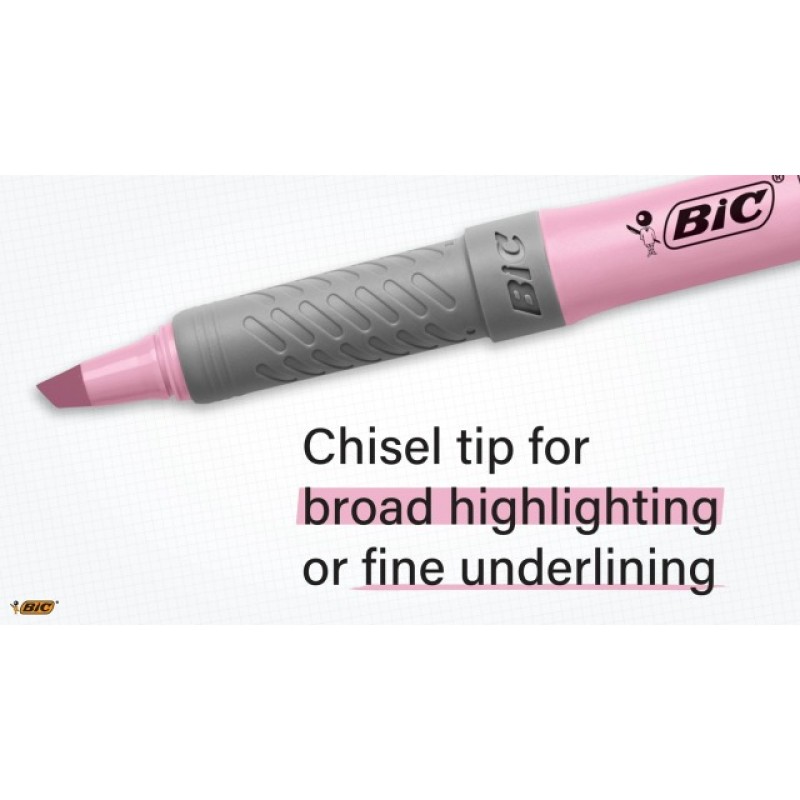 BIC 브라이트 라이너 그립 파스텔 하이라이터 세트, 치즐 팁, 다양한 색상의 파스텔 하이라이터 12개 팩(색상은 다를 수 있음), 불릿 저널링, 메모 작성 등을 위한 귀여운 하이라이터