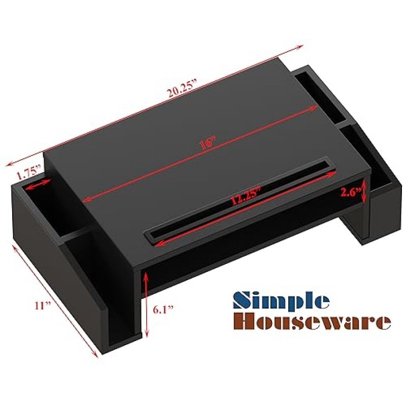 조절 가능한 정리함 트레이가 포함된 심플한 가정용품 책상 모니터 스탠드 라이저, 블랙