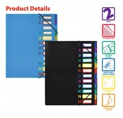 12가지 색상 탭이 있는 투명 포켓 확장 파일 폴더 24개, Letter 크기, 300매 수용, 프로젝트 파일 정리함, 표지에 번호가 매겨진 색인, by Better Office Products(검은색 및 파란색 2팩)