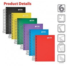Better Office Products Fat Book 나선형 노트북, 6팩, 폴리 플라스틱 커버가 있는 소형 노트북, 5.5 x 4인치, 1제목, College Rule, 200매, 6가지 기본 색상, 6개