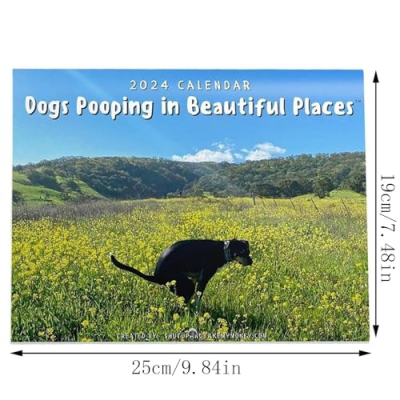 2024 Calander丨Dogs Pooping in Beautiful Places Calendar 2024 벽걸이 달력, 재미있는 벽 예술 개그 유머 선물 친구를 위한 장난 달력, 친구를 위한 선물