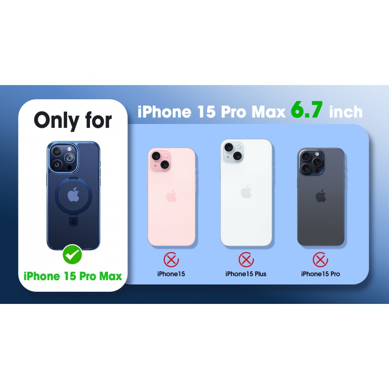 iPhone 15 Pro Max 케이스용 Alphex 보이지 않는 스탠드 자석, MagSafe와 호환 가능, iPhone 공식 색상 일치, 12FT 군용 충격 방지 휴대폰 커버 6.7인치, 화이트 티타늄, 실버