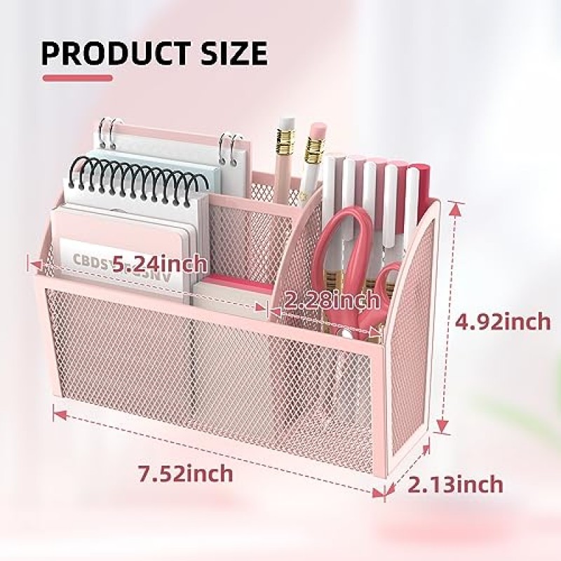 DALTACK 자석 연필 홀더 화이트보드용 자석 선반 냉장고용 3그리드 메쉬 자석 펜 홀더 자석 정리함 가정, 학교 및 사무실용 사물함 액세서리 정리함, 핑크