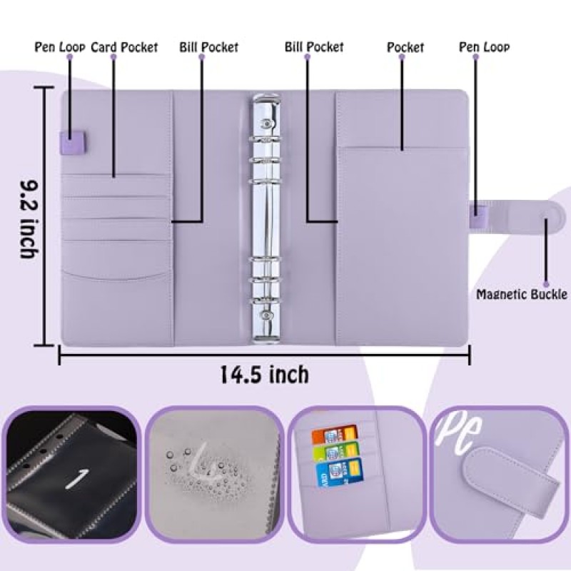 Antner 100 봉투 챌린지 바인더 저축 챌린지 $5,050, 10,000 및 $500 절약 도서, A5 돈 절약 플래너 현금 봉투 예산 바인더, 보라색