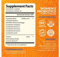 장 건강을 위한 NutriZing 여성용 프로바이오틱스 - 500억 CFU - 여성을 위한 프리바이오틱스 및 프로바이오틱스 소화기 건강 및 pH 균형 - Lactobacillus Reuteri & Rhamnosus 보충제 - 질 지원