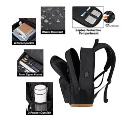 KEOFID 클래식 기내용 여행용 백팩(남성 및 여성용), USB 충전 포트가 있는 도난 방지 노트북 백팩, 업무용 백팩, 대학용 백팩, 방수(블랙 19인치)