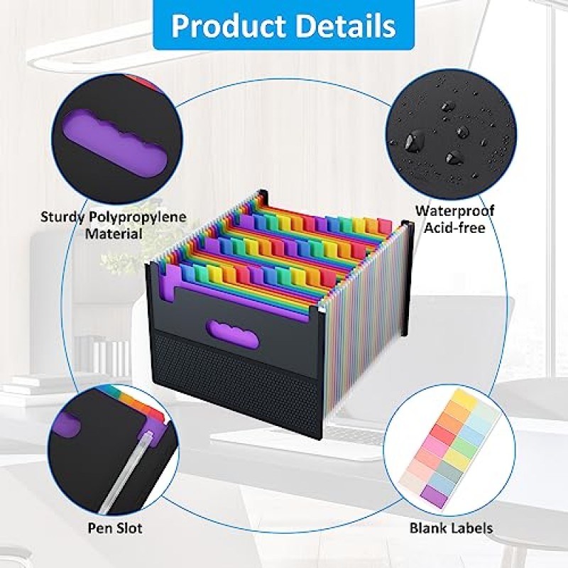 EOOUT 36 포켓 확장 파일 폴더, 레터 크기 천 가장자리 랩이 있는 아코디언 파일 주최자 보관 교사 사무실 및 학교 용품을 위한 초대형 용량