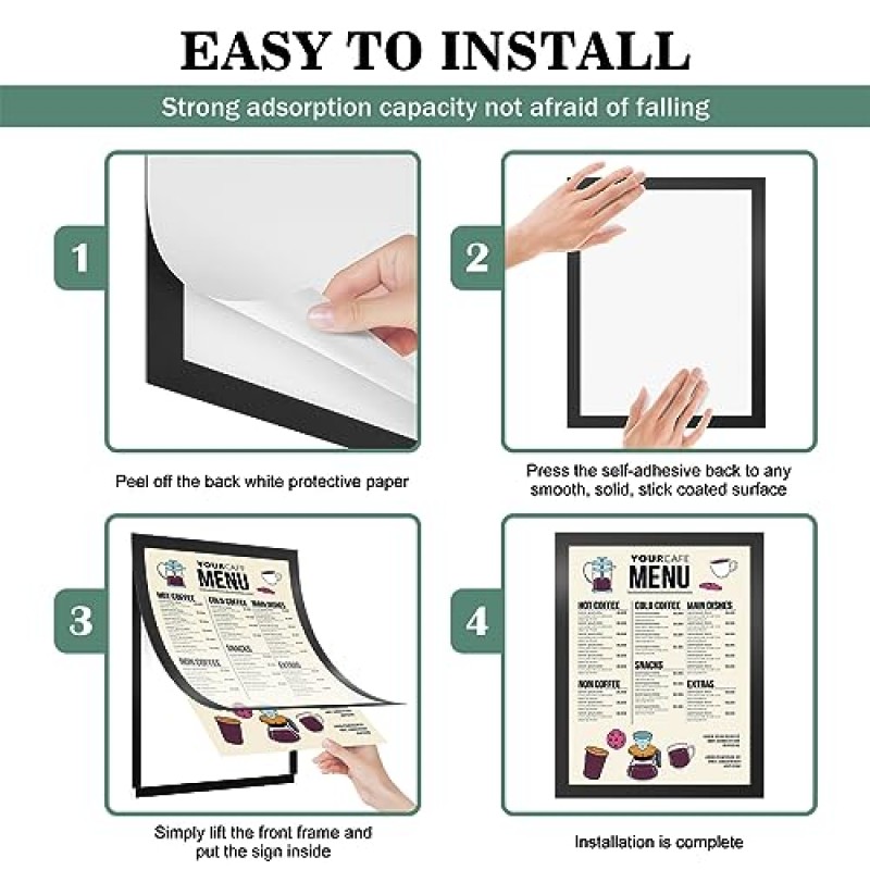 XvmeiMym 자석 간판 홀더 8.5 x 11in - 포스터, 편지, 문서, 종이 표시용 자석 액자 - 벽, 문, 창문 접착 또는 냉장고용 자석 - 3개
