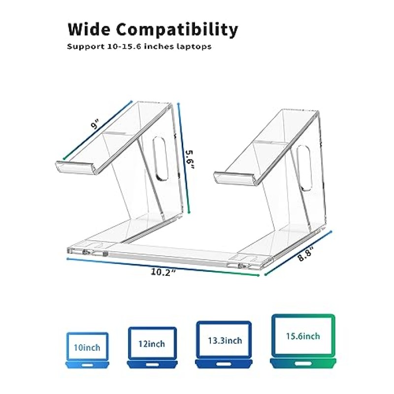 책상용 SOUNDANCE 노트북 스탠드, 아크릴 컴퓨터 라이저, 인체공학적 노트북 엘리베이터, 10~15.6인치 노트북 컴퓨터와 호환되는 안정적인 홀더, 투명 투명