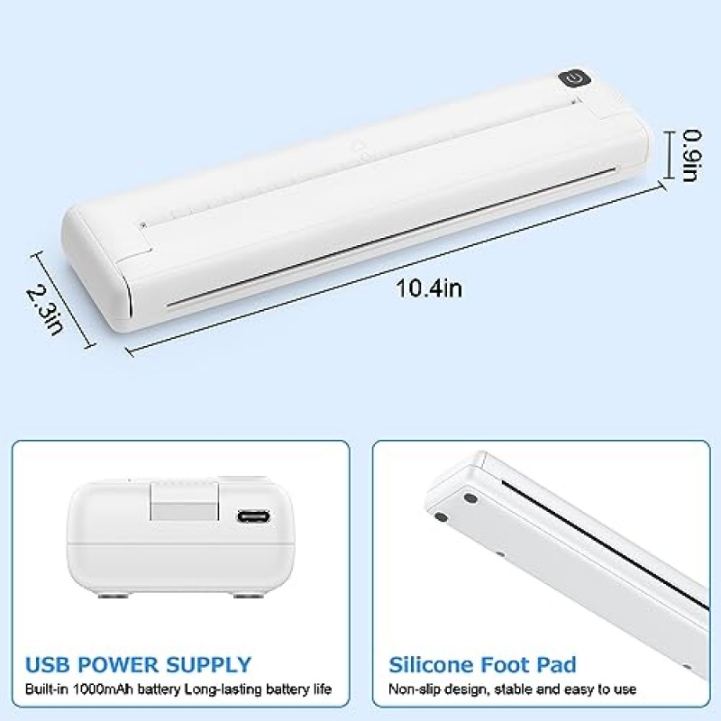 휴대용 열전사 프린터 무선 여행, 전화용 블루투스 프린터, 8.3