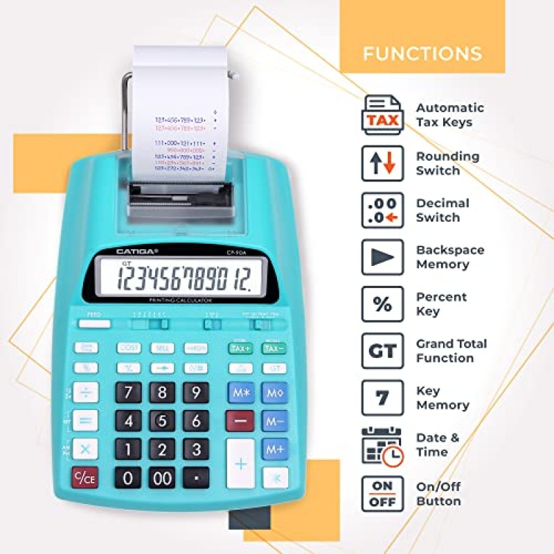 CATIGA 신규 및 업그레이드된 2023 인쇄 계산기 추가 기계 10 키, 종이 롤 인쇄 기능이 있는 데스크탑 홈 오피스 계산기, 회계 사업 금융