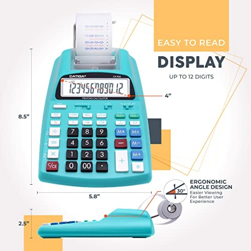 CATIGA 신규 및 업그레이드된 2023 인쇄 계산기 추가 기계 10 키, 종이 롤 인쇄 기능이 있는 데스크탑 홈 오피스 계산기, 회계 사업 금융