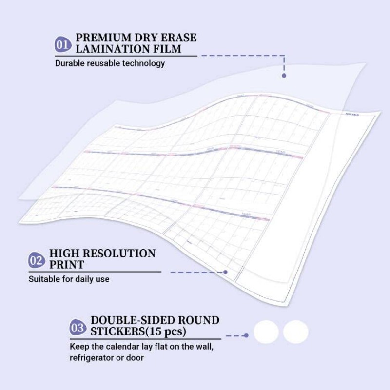 벽용 대형 건식 지우기 달력 - 날짜가 없는 연간 벽 달력 건식 지우기, 37