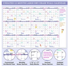 벽용 대형 건식 지우기 달력 - 날짜가 없는 연간 벽 달력 건식 지우기, 37