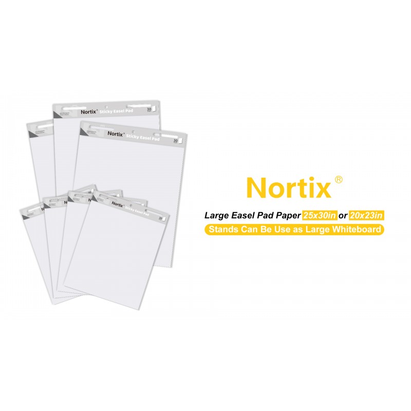 Nortix 플립 차트 용지, 끈끈한 이젤 패드, 교사용 차트 용지, 플립 차트 및 건조 지우기 보드를 위한 업그레이드된 이중 목적, 강력한 접착 및 번짐 방지, 25 x 30인치, 30매/패드, 패드 6개