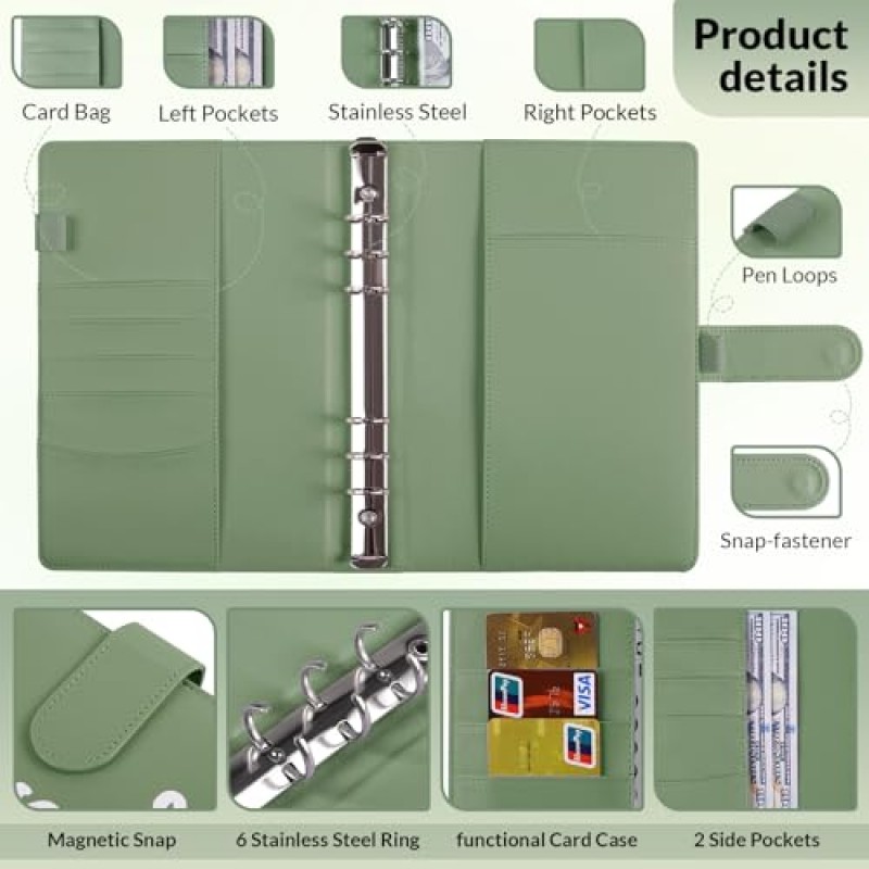 Zuozee 100 봉투 돈 절약 챌린지 바인더, 현금 봉투가 포함된 A5 저축 바인더, $5050 계획 및 절약을 위한 예산 바인더, 녹색