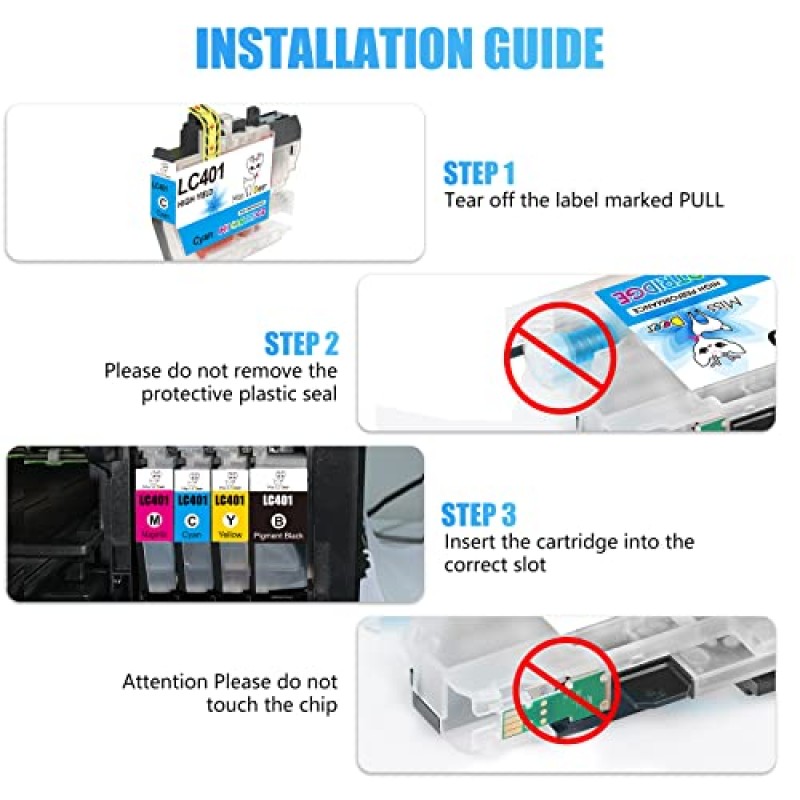 Miss Deer 업그레이드된 LC401XL 검정색 잉크 카트리지 Brother LC401XL LC401 XL용 고용량 호환 교체 잉크, Brother MFC-J1010DW MFC-J1012DW MFC-J1170DW,1 검정색과 함께 작동
