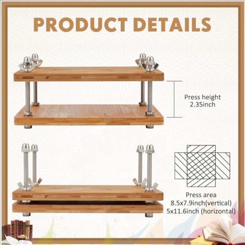Sasylvia 11.6 x 7.9 인치 나무 및 대나무 책 프레스 휴대용 바인딩 프레스 책 프레스 제본 용품 용 제본