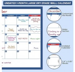 벽용 대형 건식 지우기 달력 - 날짜가 없는 1개월 벽 달력, 40' x 28', 지울 수 있고 재사용이 가능한 적층 달력(10개의 원형 스티커 포함), 사무실, 학교, 가정을 위한 충분한 공간을 갖춘 대형 달력