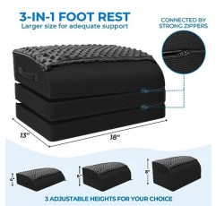 사무용 책상 밑 발 받침대, 3단계 조절 가능한 높이와 발이 있는 젤 메모리 폼 발판 등, 엉덩이, 다리 불편 완화를 위한 따뜻한 주머니, 사무실 의자 및 게임 의자용 인체공학적 발판