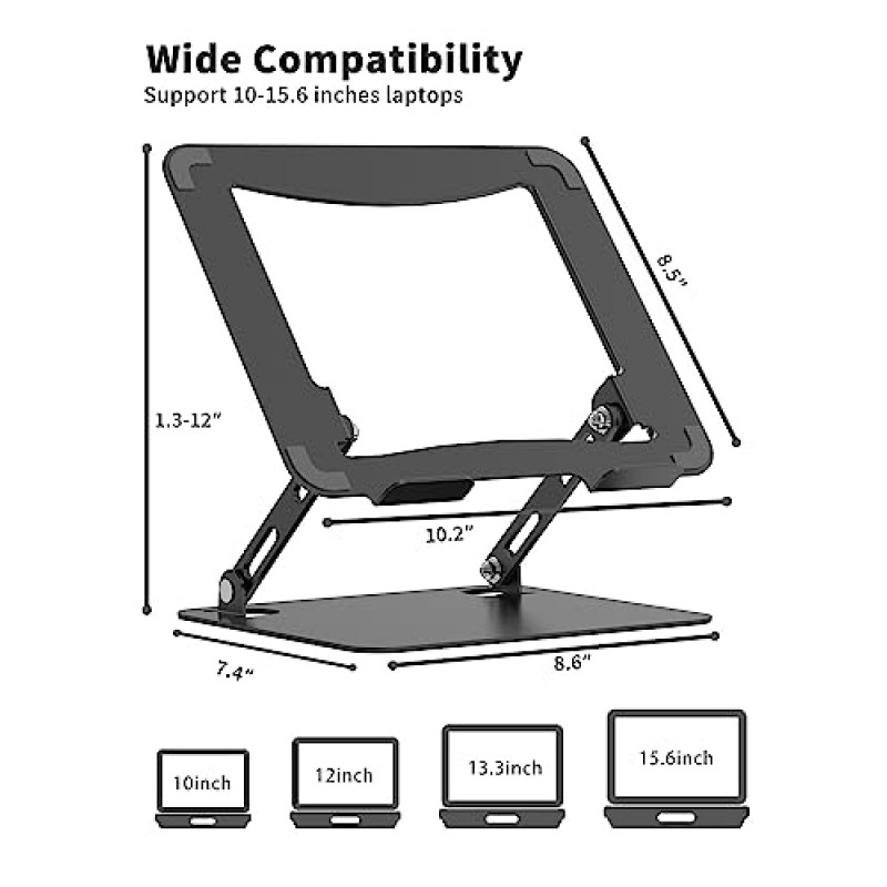 SOUNDANCE 조정 가능한 노트북 스탠드, 책상용 휴대용 노트북 라이저, 인체공학적 디자인의 컴퓨터 홀더, 10~15.6인치 PC 컴퓨터와 호환되는 금속 노트북 마운트 엘리베이터, 검정색