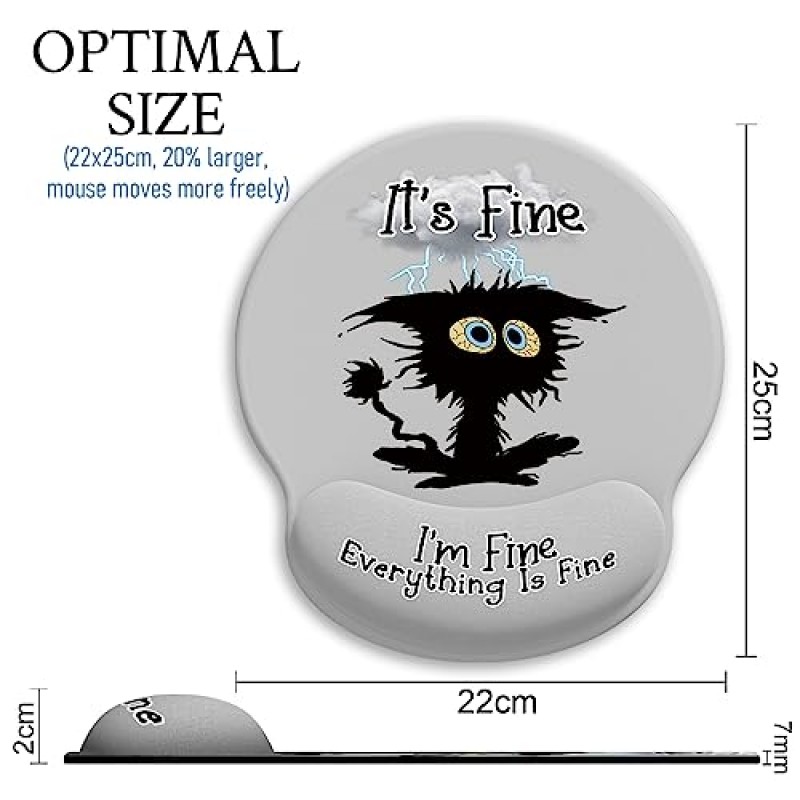 손목 받침대가 있는 인체공학적 마우스 패드, 손목 받침대가 있는 마우스 패드, 미끄럼 방지 통증 완화 PU 베이스가 있는 검은 고양이 게임용 마우스 패드, 책상 액세서리 사무용품 장식용 귀여운 마우스 패드