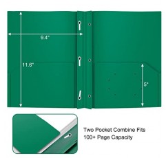 ViVin 헤비듀티 녹색 플라스틱 폴더, 포켓과 프롱이 있는 팩 폴더 12개, 포켓 레터 크기 폴리 파일 플라스틱 폴더 2개(3핀 패스너 포함)