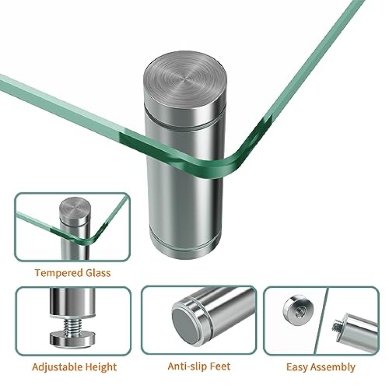 Ergofocus 듀얼 모니터 스탠드 라이저, 강화 유리 컴퓨터 모니터 라이저, 2개 모니터용 투명 유리 모니터 라이저, 컴퓨터, 노트북, PC, iMac용 길이 및 각도 조절 가능 모니터 스탠드 라이저