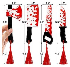 Tuitessine Blood Splatter Knife 할로윈 북마크 공포 소름 끼치는 범죄 도서 애호가를위한 아크릴 북 마커 할로윈 휴일 선물 아이디어, 4 개 세트