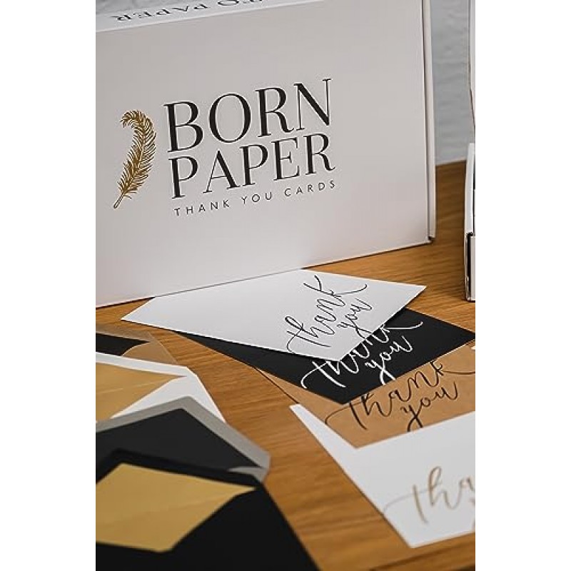 BornPaper 봉투가 포함된 감사 카드 - 럭셔리 120팩, 금박 스탬프 인테리어 및 어울리는 스티커 - 64개 이상의 독특한 조합, 비즈니스, 결혼식, 졸업, 신부 및 베이비 샤워에 이상적