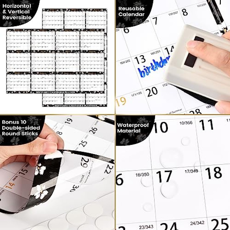 Dry Erase Calendar 2024 - 2024년 1월 - 2024년 12월, 34.8' × 22.8' 연간 벽 달력, 지울 수 있는 벽 달력 2024, 벽용 Dry Erase 달력, 양면 수평 양면 가능