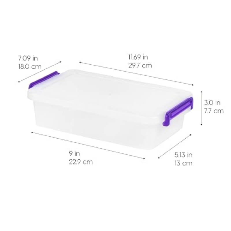 IRIS USA 10 팩 2.7 Qt. 안전한 버클업 뚜껑이 있는 보관함, 쌓을 수 있음, 문구류, 공예품, 장난감 및 소형 부품용, 사무실, 어린이 방 및 교실용 정리 솔루션, 투명/보라색