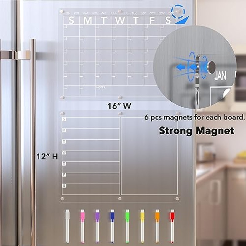 냉장고용 Neatsure 자석 아크릴 달력 2팩, 16