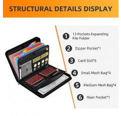 JUNDUN 아코디언 파일 정리함 - 지퍼와 라벨이 있는 12 포켓 확장 파일 폴더 - 멀티 포켓이 있는 방화 파일 폴더 정리함, Letter A4 파일용 문서 정리함 등