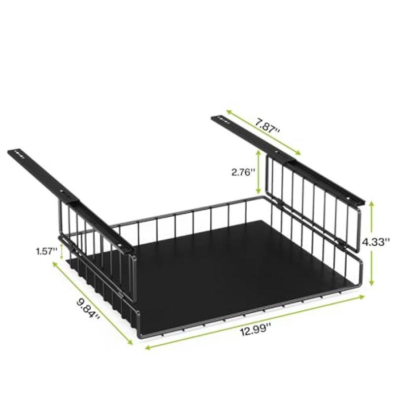 1Easylife 책상 아래 보관함 메쉬 서랍 선반, 자체 접착식 풀아웃 금속 트레이 바구니, 케이블용 드릴 슬라이딩 바구니 없음, 연장 코드, 집, 사무실, 작업 공간, 캐비닛, 검정색