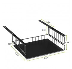 1Easylife 책상 아래 보관함 메쉬 서랍 선반, 자체 접착식 풀아웃 금속 트레이 바구니, 케이블용 드릴 슬라이딩 바구니 없음, 연장 코드, 집, 사무실, 작업 공간, 캐비닛, 검정색