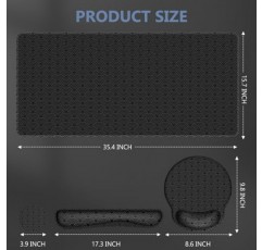 iLeadon 마우스 패드 세트, 데스크 매트 + 손목 받침대가 있는 마우스 패드 + 키보드 손목 받침대 + 코스터, 4in1 대형 게임용 마우스 패드 홈 오피스용 일본식 마우스 및 키보드 패드 세트, 검정색