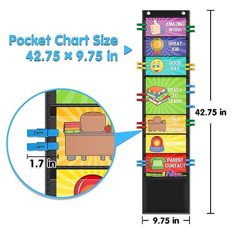 교실 관리를 위한 VNOM 학생 행동 클립 차트 어린이 보상 포켓 차트