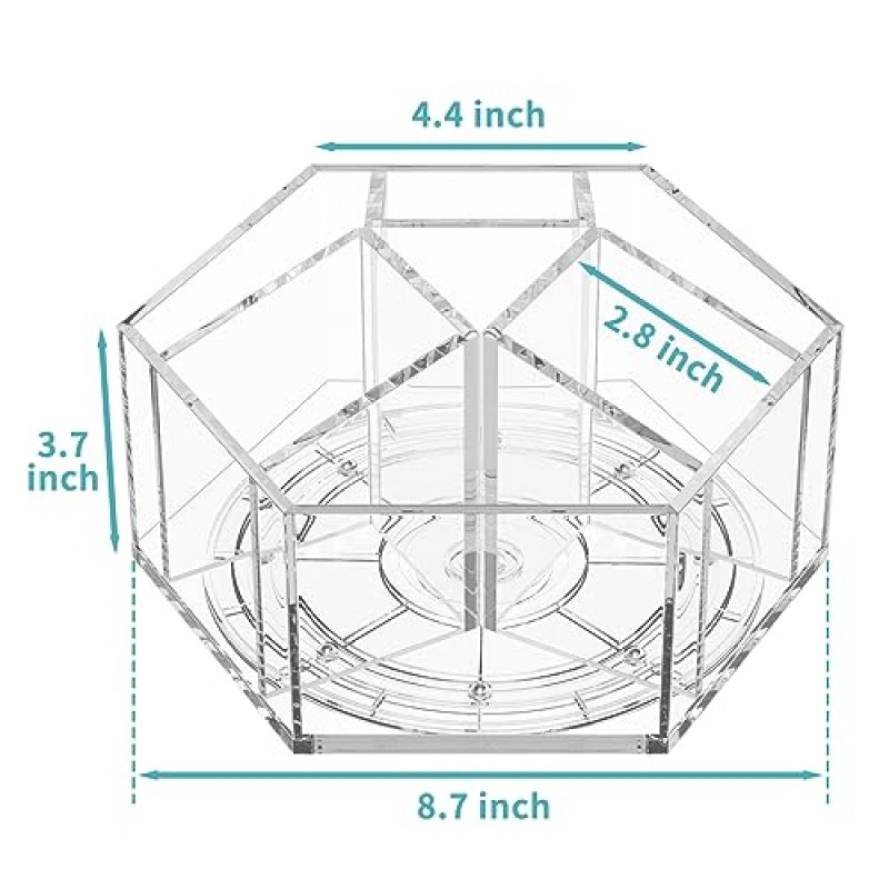 HIIMIEI 아크릴 회전 책상 정리함, 360° 대형 7칸 회전 펜 연필 홀더, 사무실, 교실, 가정, 미술 용품용 투명 회전 마커 보관함
