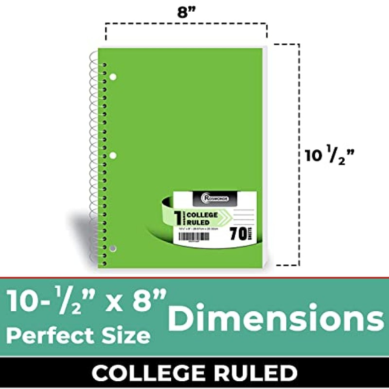 Rosmonde 나선형 노트, 12팩, 1주제, College Ruled, 70매, 8 x 10-1/2