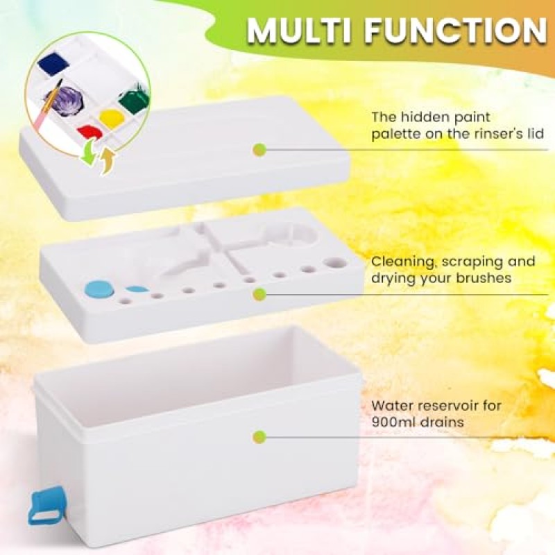 페인트 브러시 클리너, 업그레이드된 4-in-1 페인팅 용품, 팔레트가 포함된 페인트 브러시 홀더, 아크릴, 수채화 및 수성 페인트용 브러시 린저, 페인트 트레이가 포함된 드로잉 및 미술 용품(파란색)