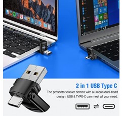 2-in-1 USB Type C 프레젠테이션 리모콘, Mac, 컴퓨터, 노트북용 하이퍼링크 및 볼륨 조절 기능이 있는 PowerPoint용 무선 발표자 리모컨