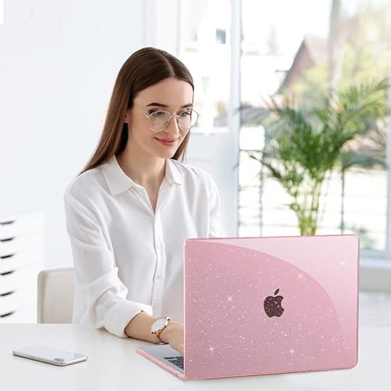 EooCoo 글리터 하드 케이스 MacBook Air 13인치 케이스와 호환 가능 2022 2021-2018 M1 A2337 A2179 A1932 Retina 디스플레이 터치 ID 포함, 케이스 + TPU 키보드 커버 + 스크린 프로텍터, 스파클링 핑크