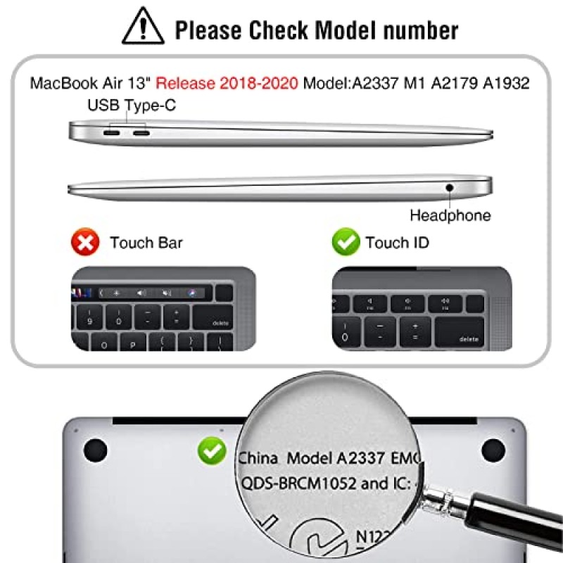 EooCoo 글리터 하드 케이스 MacBook Air 13인치 케이스와 호환 가능 2022 2021-2018 M1 A2337 A2179 A1932 Retina 디스플레이 터치 ID 포함, 케이스 + TPU 키보드 커버 + 스크린 프로텍터, 스파클링 핑크